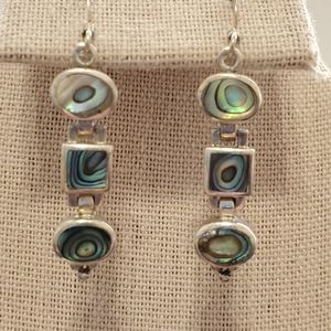 Abalone and Sterling Silver Dangle Earrings 1.6” Long